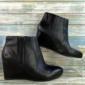 Clarks Black Leather Wedge Ankle Boots